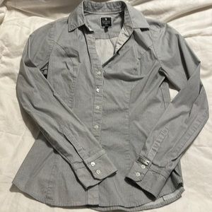 Express - The Essential Shirt Black & White Collared L/S Button Down Shirt - XS